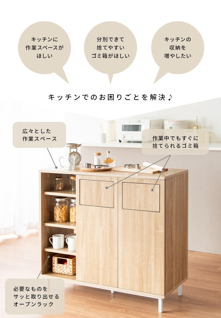カウンターダストボックス 45L x2 収納付きゴミ箱 キッチンカウンター 幅90cm 仕切り 調理台