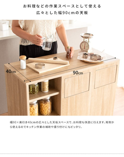 カウンターダストボックス 45L x2 収納付きゴミ箱 キッチンカウンター 幅90cm 仕切り 調理台