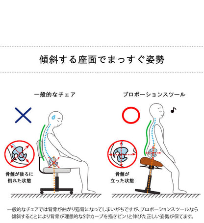 姿勢矯正 脳を活性化 プロポーションスツール 昇降式 三角形 ロータイプ 高さ51cm-66cm