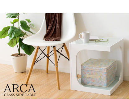 サイドテーブル ARCA ガラス天板 キューブ型