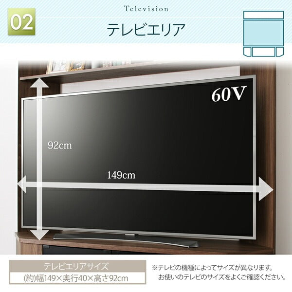 テレビボード+キャビネット 2点セット ハイタイプ コーナー Corner+ 幅150 高さ161