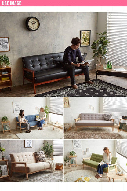 大型ソファー PVCレザー/ファブリック 3人掛けソファ 応接風レトロソファー ヴィンテージ 幅16