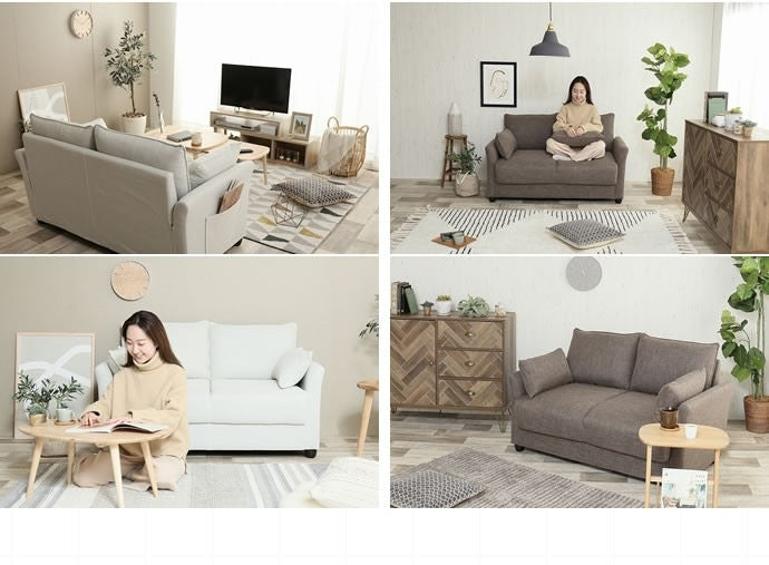 2人掛けソファ 収納付き+サイドポケット付き＋クッション付き ファブリック生地 幅136cm