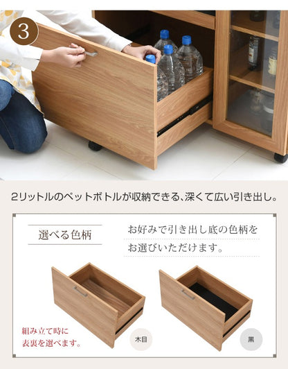 幅90cmキッチンカウンター ／スライド棚＆2口コンセント付き　食器収納・レンジ台　ナチュラルデザイン