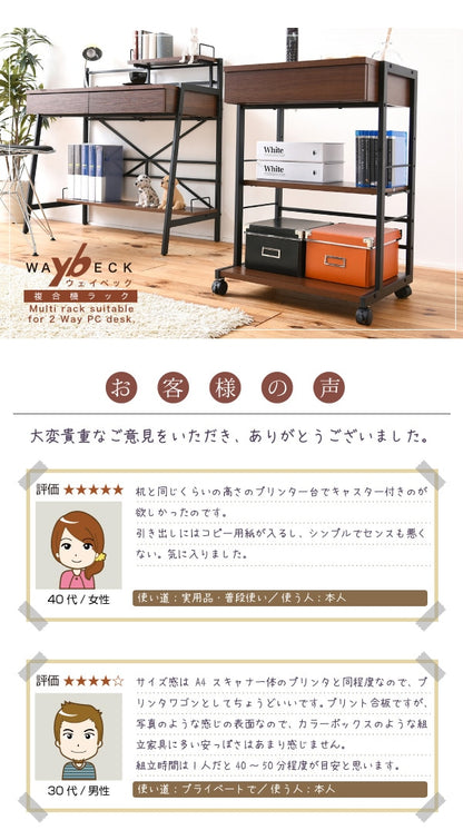 2wayマルチラック 幅51cm 複合機ラック／デスク横ラック 可動棚 キャスター移動