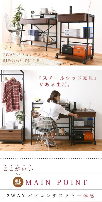 2wayマルチラック 幅51cm 複合機ラック／デスク横ラック 可動棚 キャスター移動