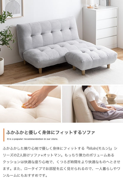 2人掛けソファ + オットマンセット 幅128cm ふわふわもっちり 脚取り外し可能 オールシーズン