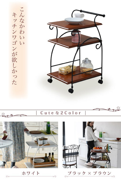 アンティーク調キッチンワゴン 高さ80cm ヨーロッパ風 キャスターロック