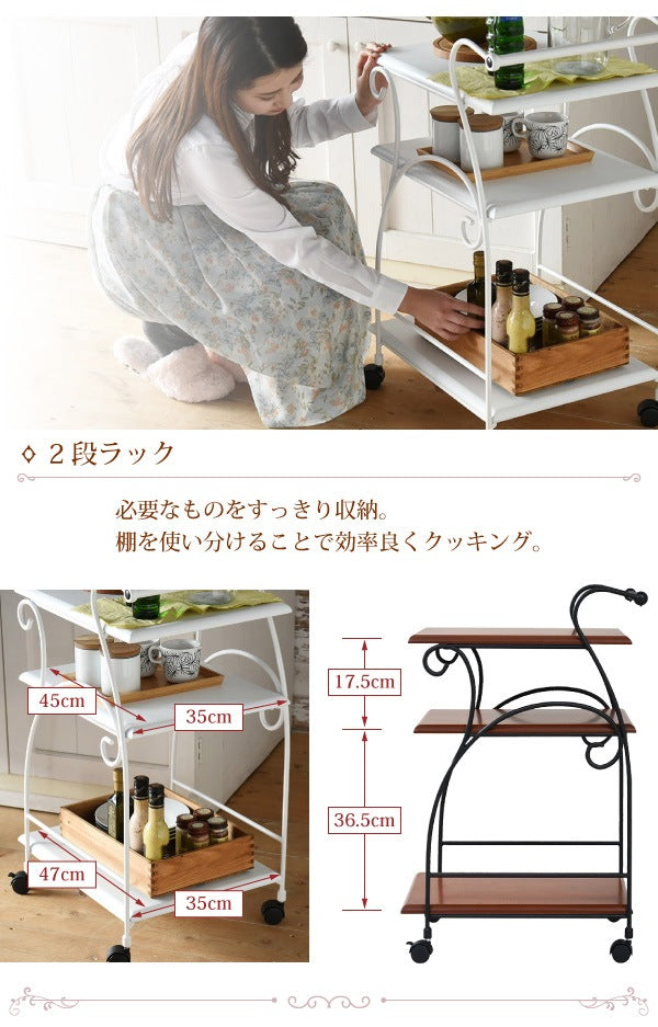 アンティーク調キッチンワゴン 高さ80cm ヨーロッパ風 キャスターロック