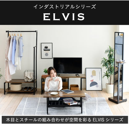 ハンガーラック／インダストリアルデザイン 高さ160cm ヴィンテージ風 2段収納棚付き ブラック 一人暮らし向け