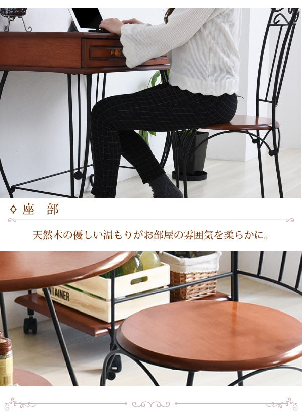 アンティーク風 カフェチェア ダイニングチェア 座面高42cm ロートアイアン 天然木