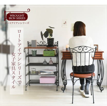 アンティーク風 カフェチェア ダイニングチェア 座面高42cm ロートアイアン 天然木