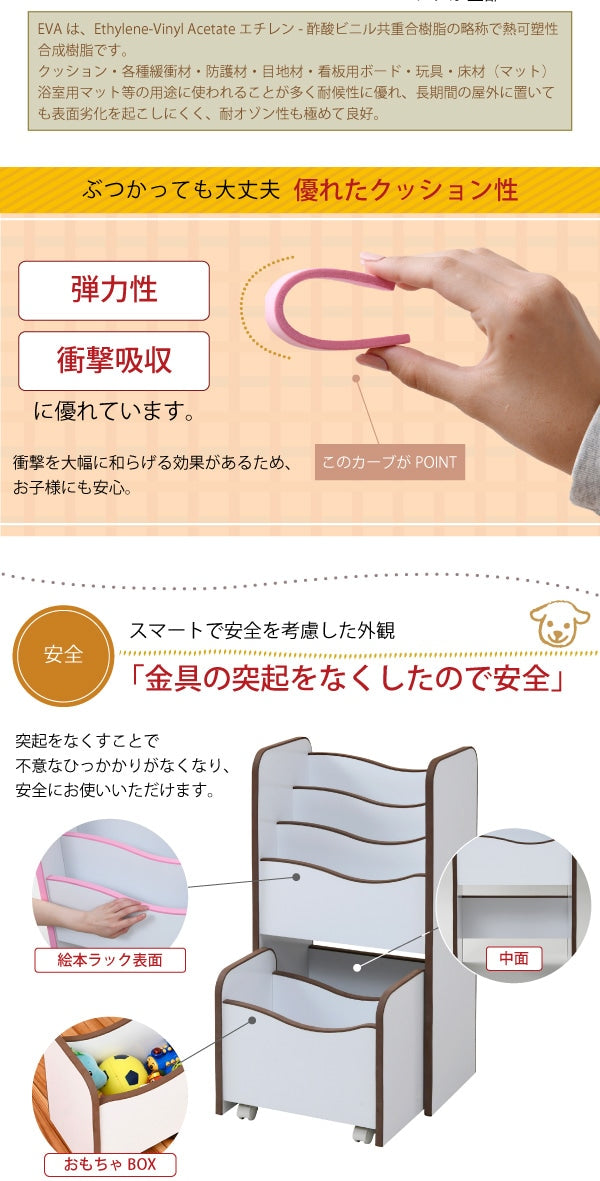 絵本棚 3段 おもちゃ絵本ラック 幅48 奥行29 高さ90 絵本ラック キャスター付き