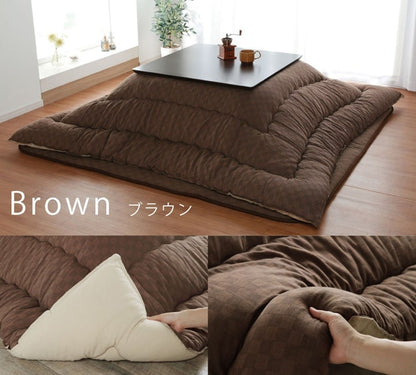 厚掛けこたつ布団 205x345cm 単品 インド綿100% 裏起毛 格子柄