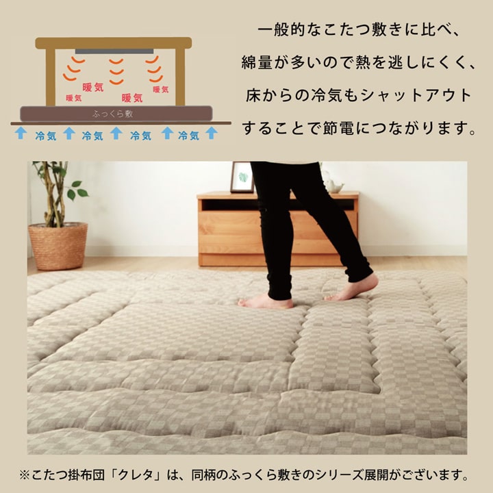 厚掛けこたつ布団 205x345cm 単品 インド綿100% 裏起毛 格子柄