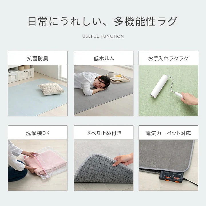パステルカラーの長方形ラグ カーペット 200x300cm コンパクト 滑り止め 床暖房ホットカーペット対応 オールシーズン ふわふわ 洗濯可能
