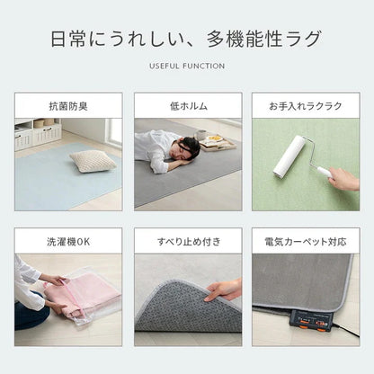 パステルカラーの長方形ラグ カーペット 200x300cm コンパクト 滑り止め 床暖房ホットカーペット対応 オールシーズン ふわふわ 洗濯可能