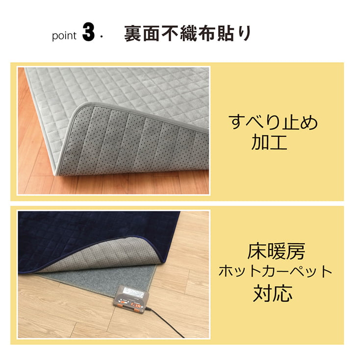 あったか5層キルトラグ 絨毯 130x185cm 滑り止め 無地 アルミシート入り 軽量