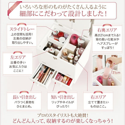 三面鏡付き 5段階の角度調整ミラー 木製 カラフル メイクボックス