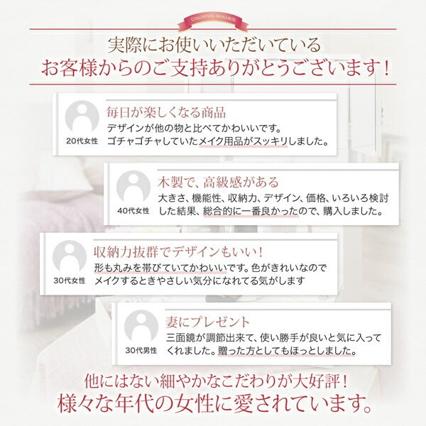 三面鏡付き 5段階の角度調整ミラー 木製 カラフル メイクボックス