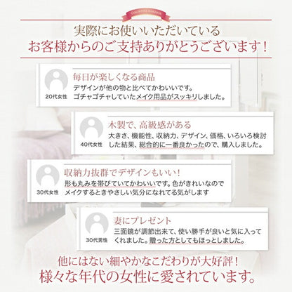 三面鏡付き 5段階の角度調整ミラー 木製 カラフル メイクボックス