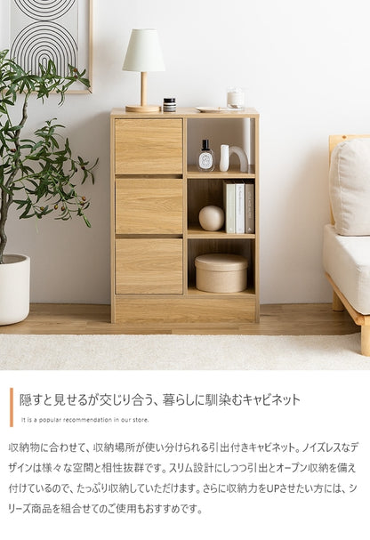 引き出し付きキャビネット 幅60cm シンプルモダン 揺れ防止 スリム 薄型