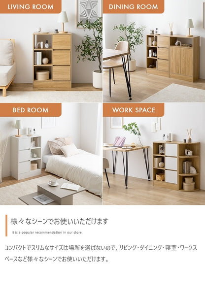 引き出し付きキャビネット 幅60cm シンプルモダン 揺れ防止 スリム 薄型