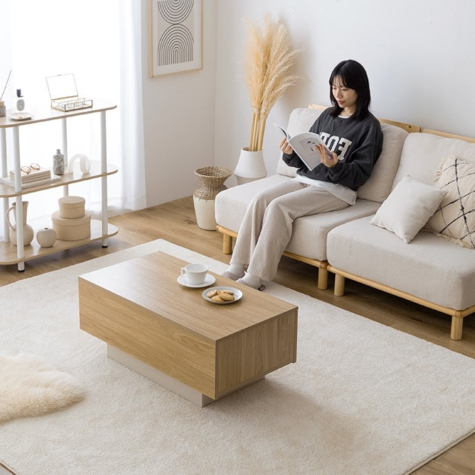 隠しキャスターで移動も楽々 ローテーブル 85x45cm シンプルモダン 引き出し付き ノイズレス