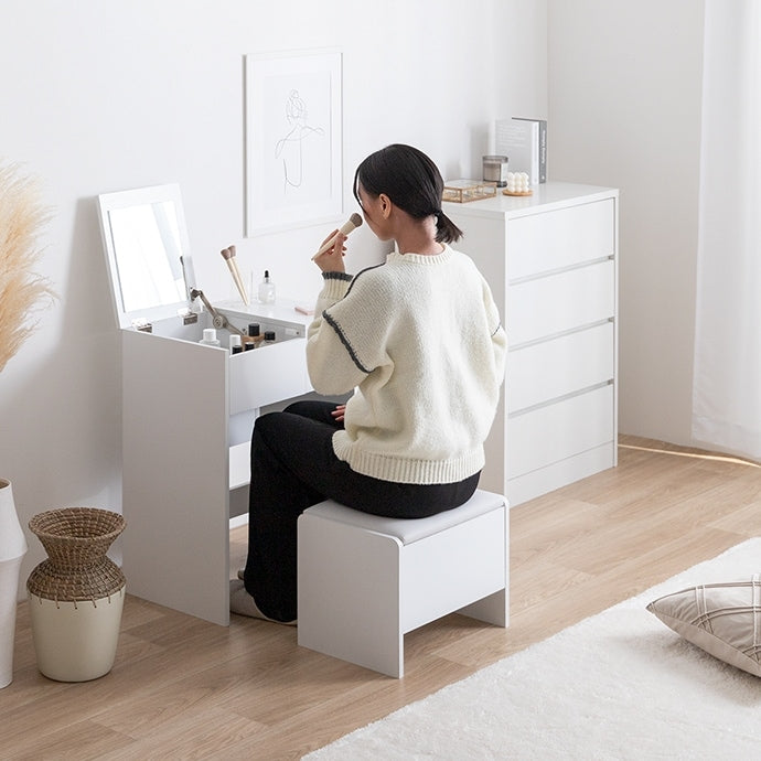 ドレッサー + スツールセット 幅50cm コンパクト 省スペース 収納 コンセント付き デスク
