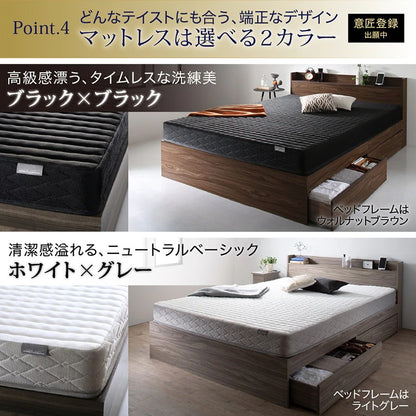 セミダブルベッド + マットレスセット 本体全10色 ヘッドボード 引き出し コンセント 木目 ゾーンコイルマットレス かため