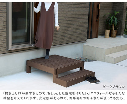 ウッドデッキ セット（正方形デッキx3 + ステップ + ストレートフェンス + コーナーフェンス） 簡単メンテナンス 人口木