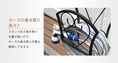 ハートモチーフ 埋め込み式 アイアン製 ホースハンガー 20mまでのホースが収納可能