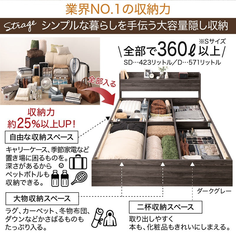シングルベッド + マットレスセット 本体全10色 ヘッドボード 引き出し コンセント 木目 ゾーンコイルマットレス かため