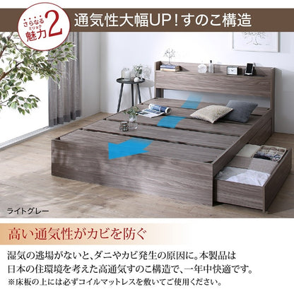 シングルベッド + マットレスセット 本体全10色 ヘッドボード 引き出し コンセント 木目 ゾーンコイルマットレス かため