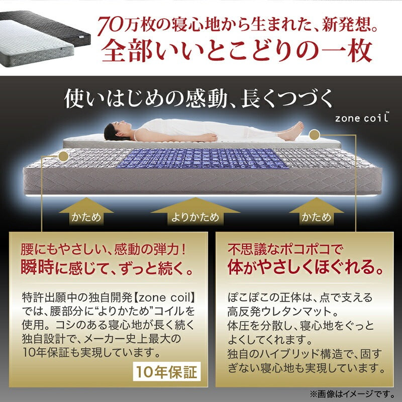 シングルベッド + マットレスセット 本体全10色 ヘッドボード 引き出し コンセント 木目 ゾーンコイルマットレス かため