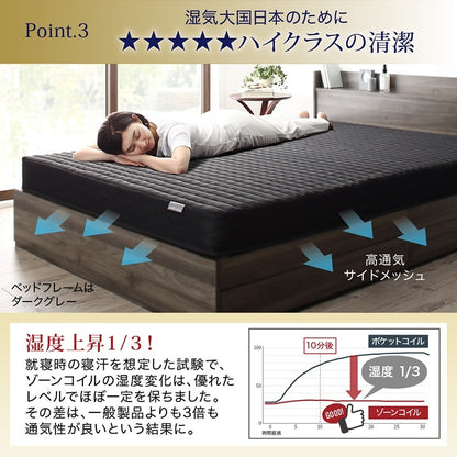 シングルベッド + マットレスセット 本体全10色 ヘッドボード 引き出し コンセント 木目 ゾーンコイルマットレス かため