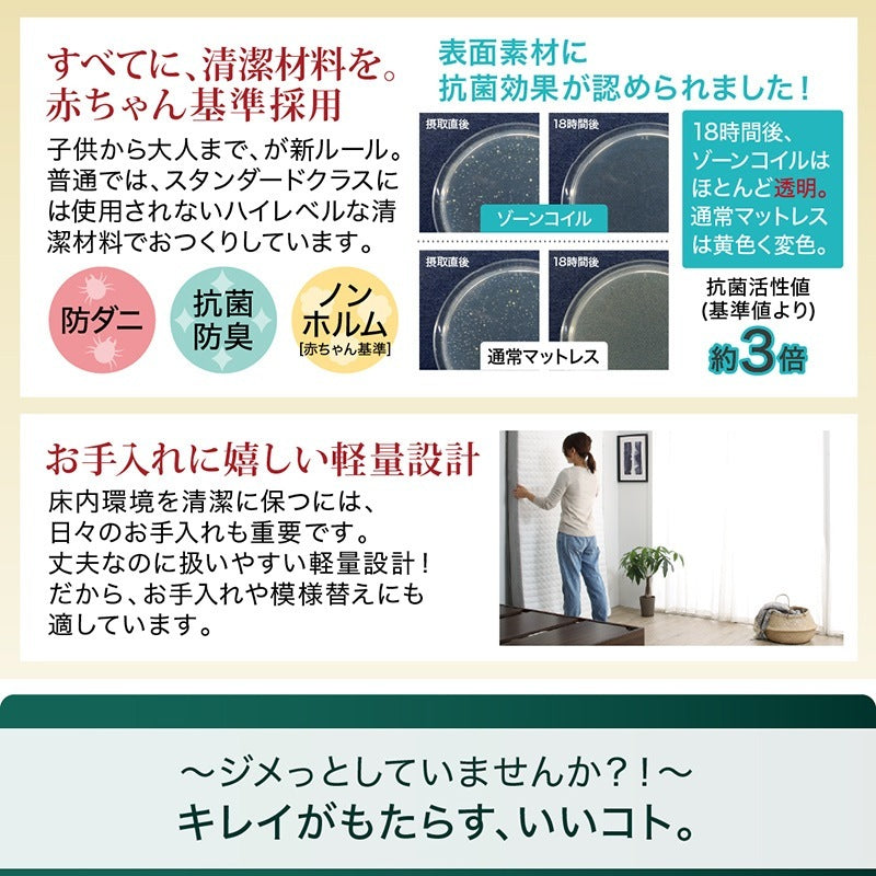 シングルベッド + マットレスセット 本体全10色 ヘッドボード 引き出し コンセント 木目 ゾーンコイルマットレス かため