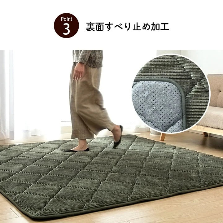 極厚ラグ 絨毯 185x185cm カーペット 厚さ3cm コーデュロイ調生地 ウレタン 遮音 こたつ対応