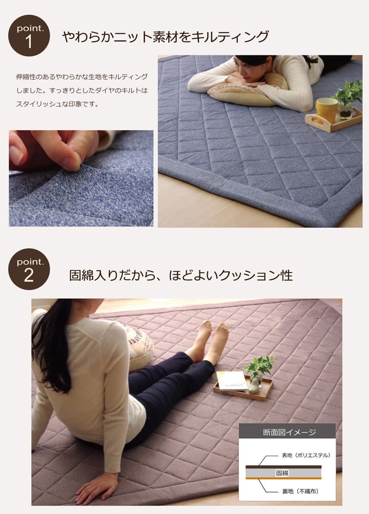 キルトラグ 絨毯 190x190cm キルティング加工 ホットカーペット対応 シンプル 無地