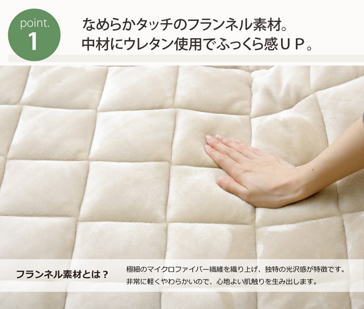 ふっくらボリューム キルトラグ 190x240cm フランネル素材 ウレタン 抗菌防臭