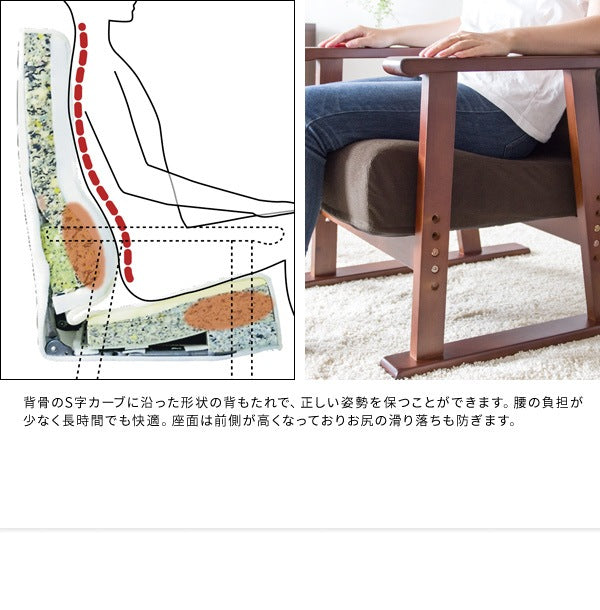 日本製 リクライニング高座椅子 腰をいたわる座椅子 肘掛け ハイバック 高さ調整