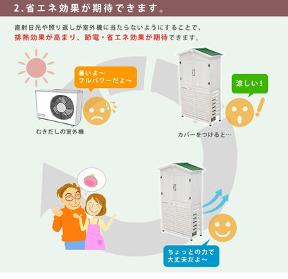 収納庫つき エアコン室外機カバー 幅95cm 高さ179cm 北欧風 倉庫 デッドスペース活用