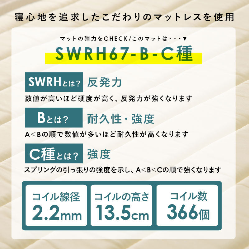 セミダブルベッド + マットレスセット すのこ 収納スペース 一体型 ボンネルコイルマットレス