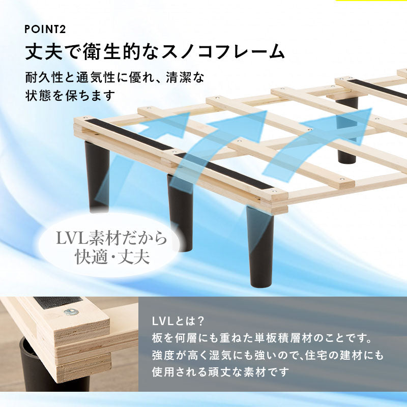 セミダブルベッド + マットレスセット すのこ 収納スペース 一体型 ボンネルコイルマットレス