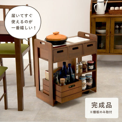両側から使える キッチンワゴン 大容量収納 コンパクト 高さ62cm 天然木 完成品