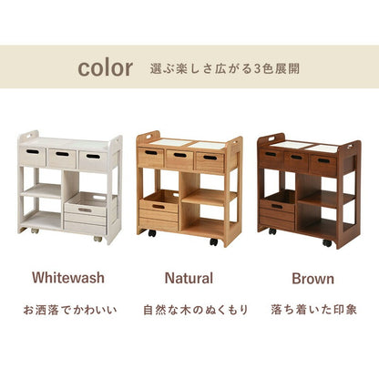 両側から使える キッチンワゴン 大容量収納 コンパクト 高さ62cm 天然木 完成品