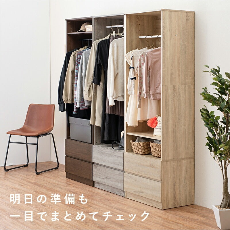 ワードローブ 幅60cm 引き出し 棚 ハンガーポール 後付けクローゼット