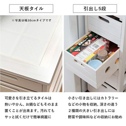 天然木 キッチンストッカー 幅20cm すきま収納 キャスター起動 完成品