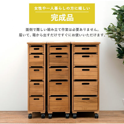 天然木 キッチンストッカー 幅20cm すきま収納 キャスター起動 完成品