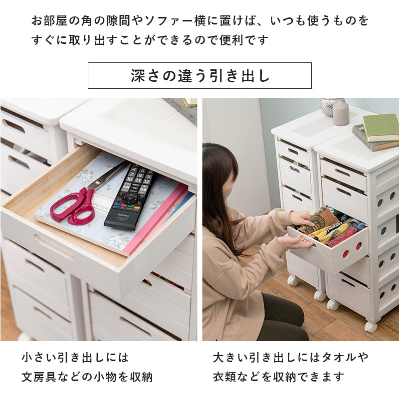 天然木 キッチンストッカー 耐熱タイル天板 幅25cm すきま収納 キャスター起動 完成品